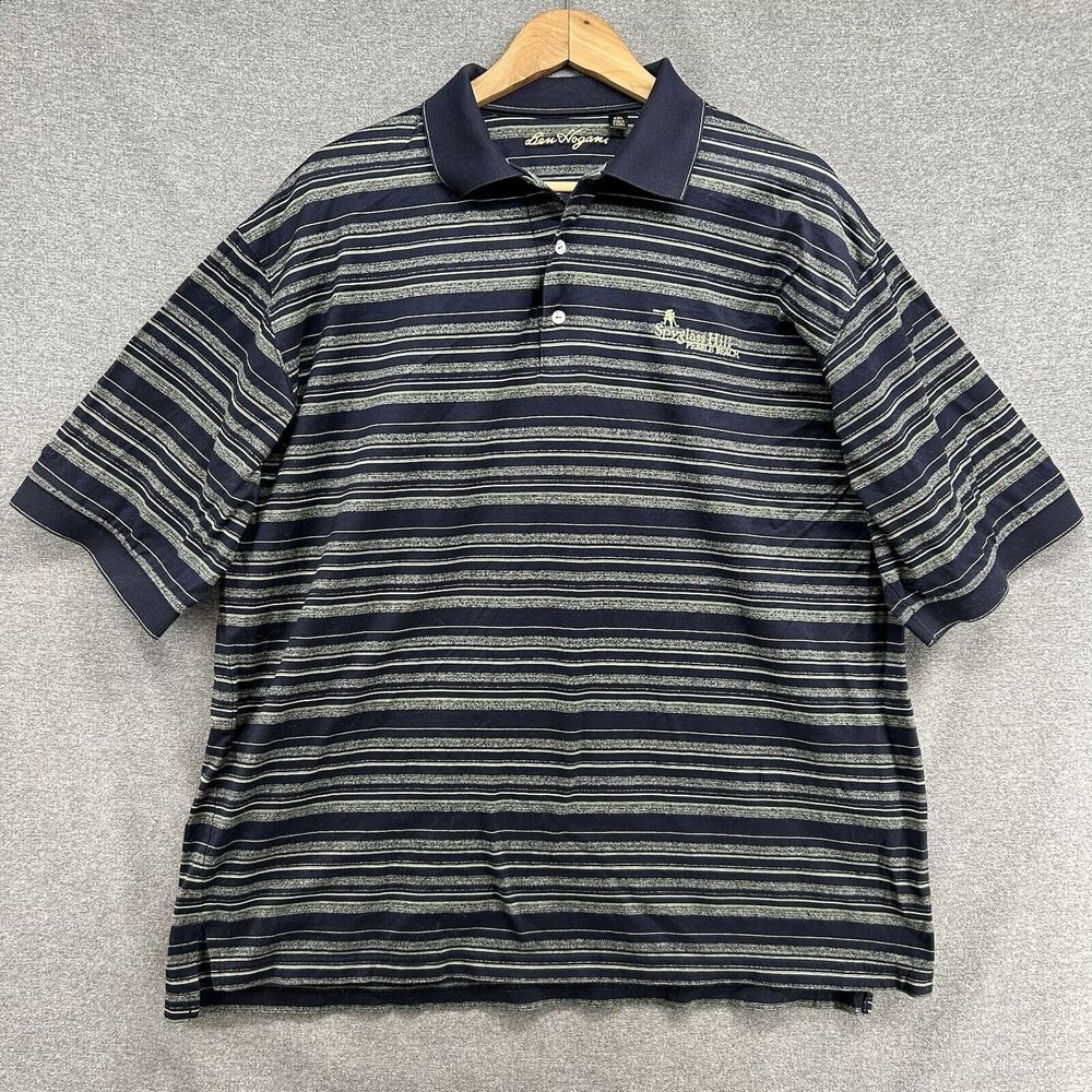 Ben Hogan Golf Polo Mens XXL Spyglass Hill PEBBLE BEACH Logo Striped 100% Cotton